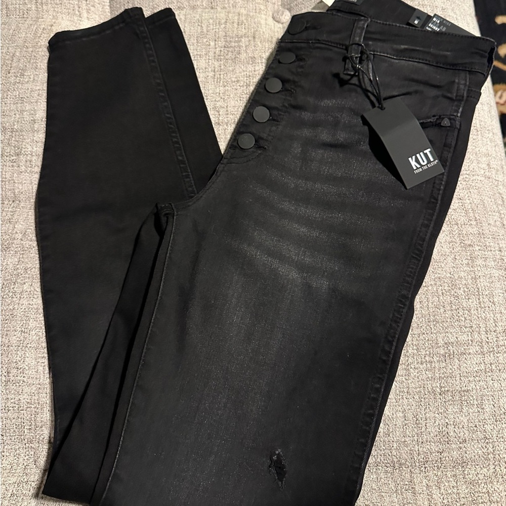 Kut from the Kloth high rise Mia Skinny Jeans in Black - Picture 2 of 5